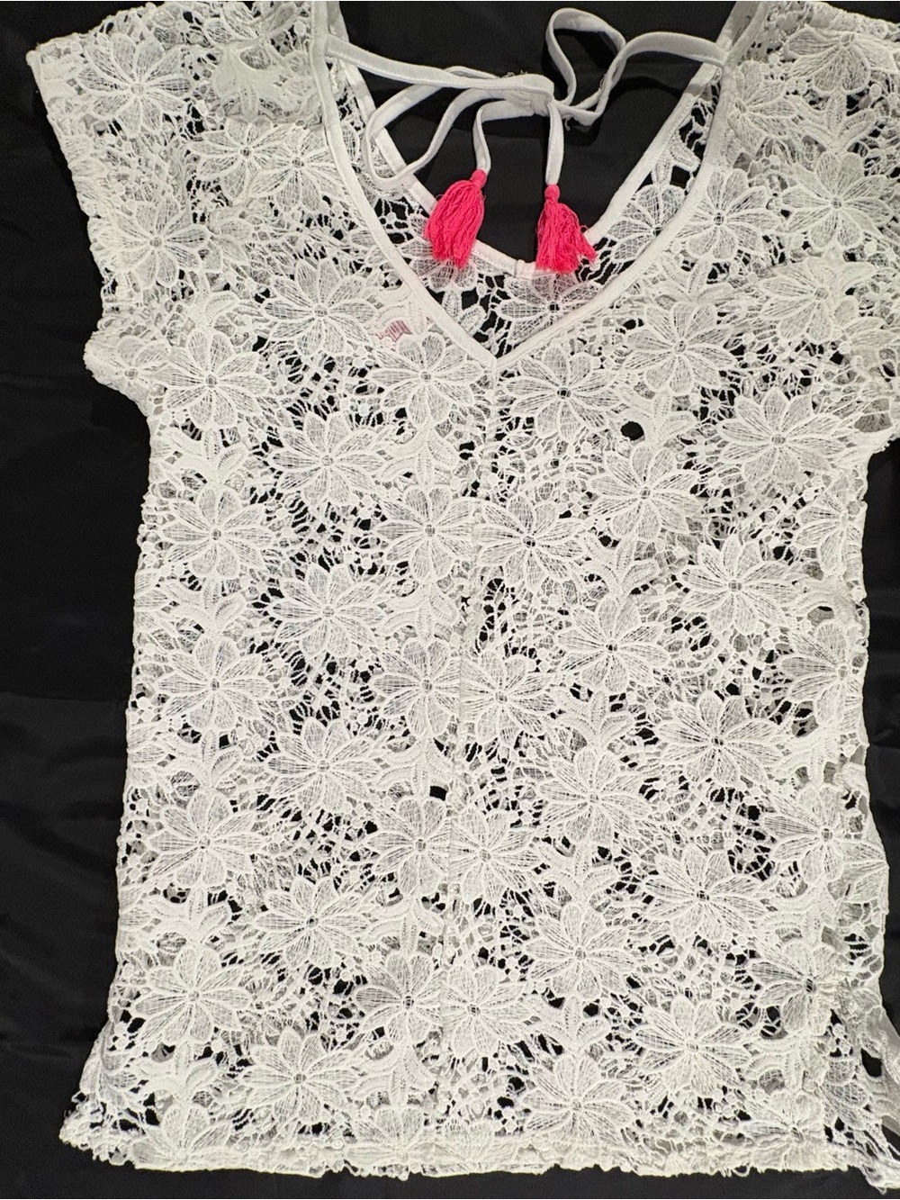 Target White Crochet Cover-Up with Pink Accent Tassels